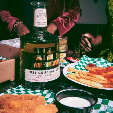 Reposado bottle on table